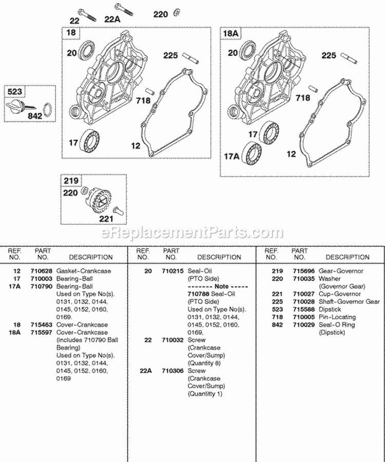 Crankcase CoverSump Diagram and Parts List for 138432-0188-B1  Briggs and Stratton Engine